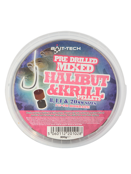 Bait-Tech Pre-Drilled Halibut & Krill Pellets (300g)